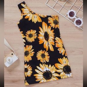 Toddler girl’s sunflower one shoulder flitted dress